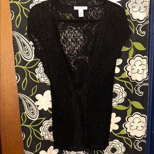 White House Black Market Black Floral Lace Cardigan SzM